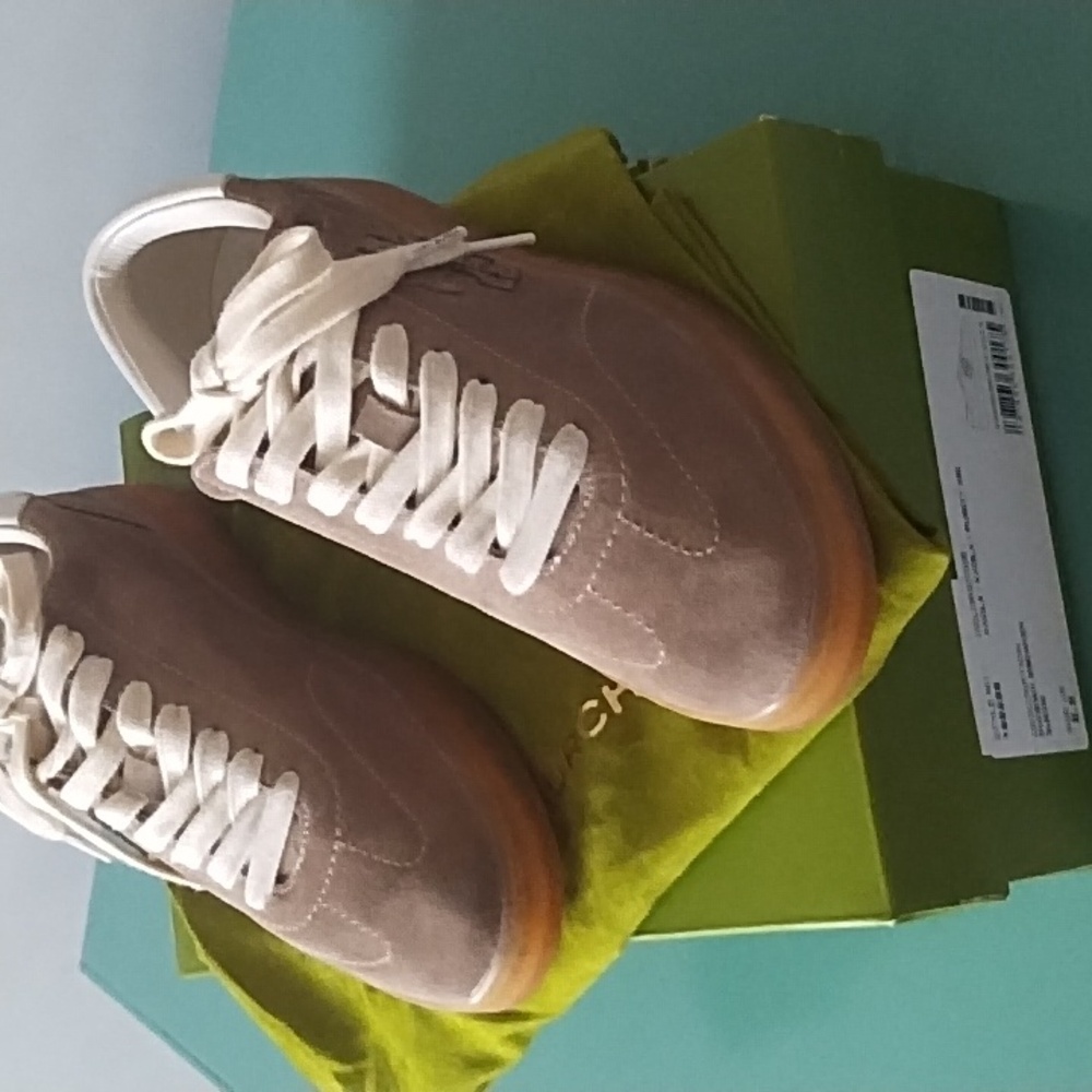 Brown Suede Sneakers with White Laces
